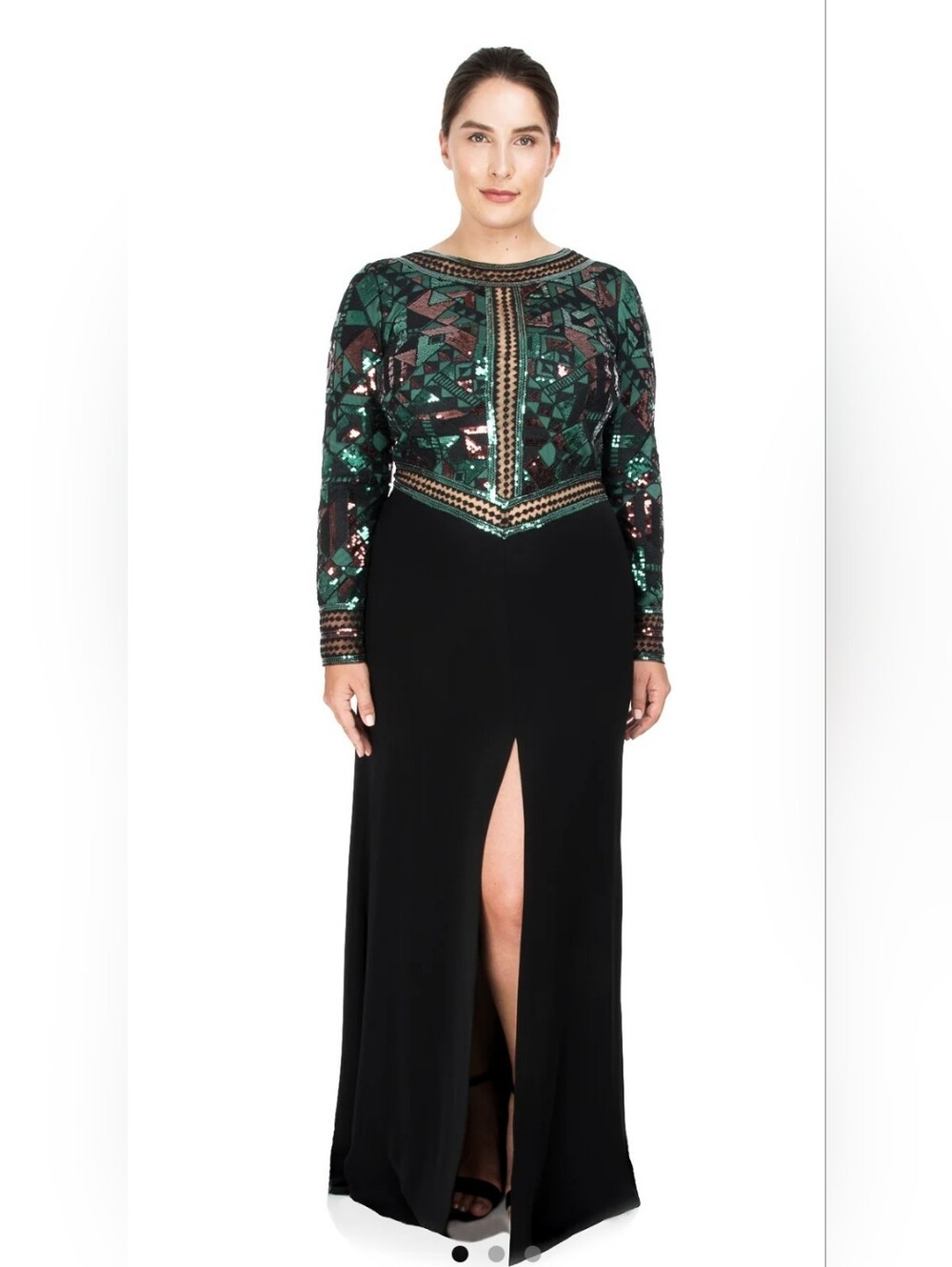 Tadashi Shoji Black Dress with Green Sequins